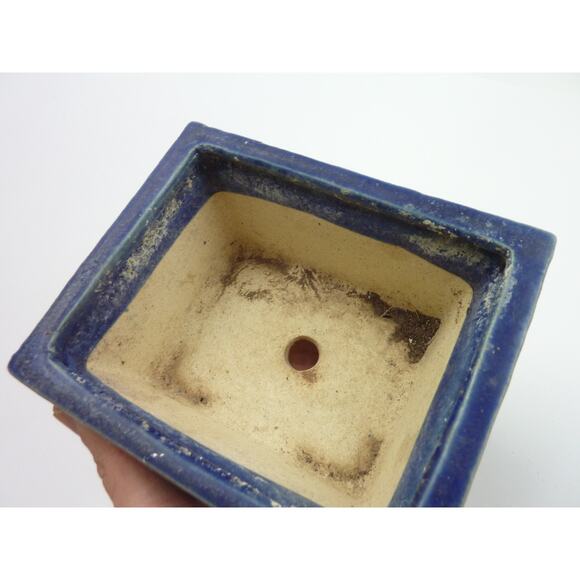 Vintage Small Bonsai Ceramic Planter Pot Handmade Blue Glaze - Picture 3 of 5